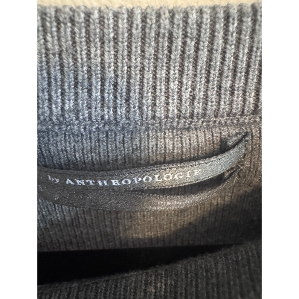 Anthropologie Gray Keyhole Knit Sweater Elevated Cozy Chic Balloon Sleeve Ribbed - Picture 2 of 6